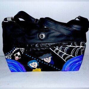 FREE HAND painted CORALINE black hand bag